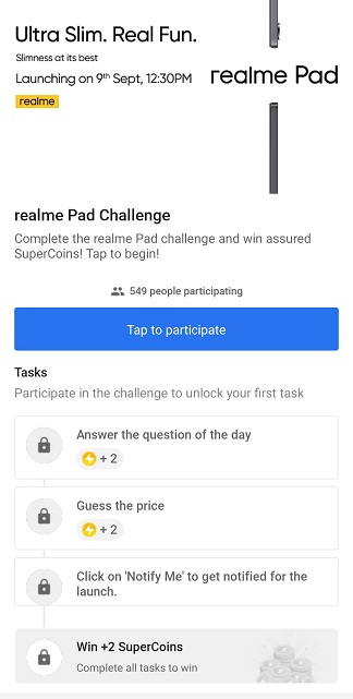Realme Pad Contest Get Free Supercoin